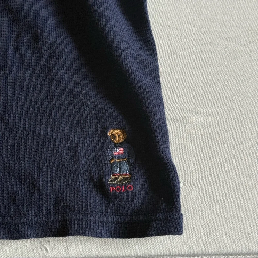 Polo Ralph Lauren Waffle Knit Thermal‎ Mens Medium Blue Embroidered Bear Logo